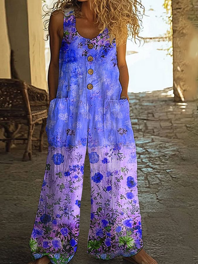 Dámský vintage ležérní květinový patchworkový overal