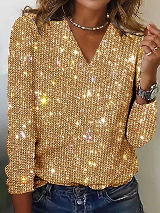 Dámské tričko s dlouhým rukávem, Jednobarevné, Výstřih do V, Jaro/Podzim, Ležérní, Na ven, Na každý den