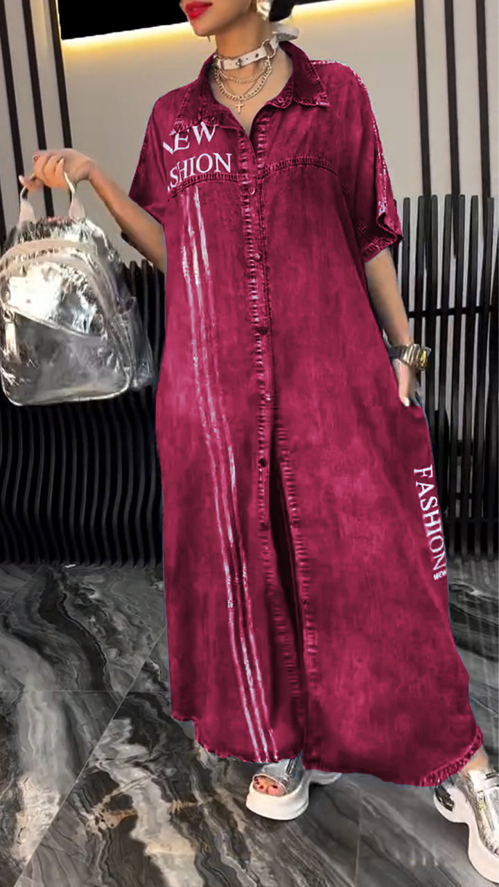 Dámské šaty s klopami z tencelového denimu, pohodlné a módní