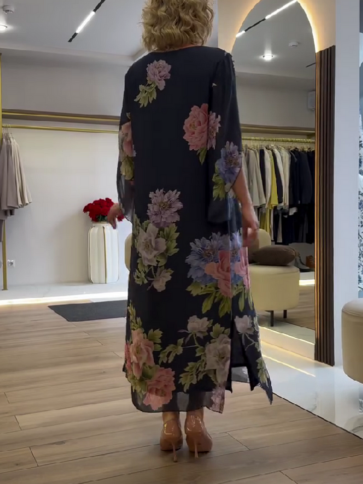 Šaty s potiskem v etnickém stylu z ledového hedvábí