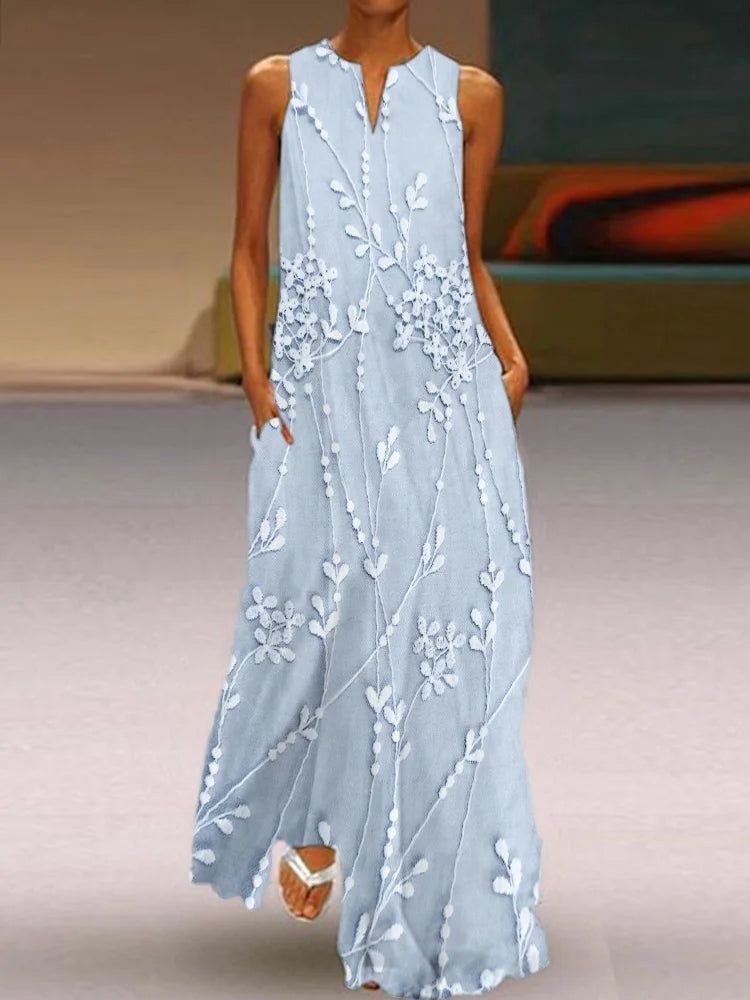 Elegantní splývavé maxi šaty s květinovou krajkou vyšívané