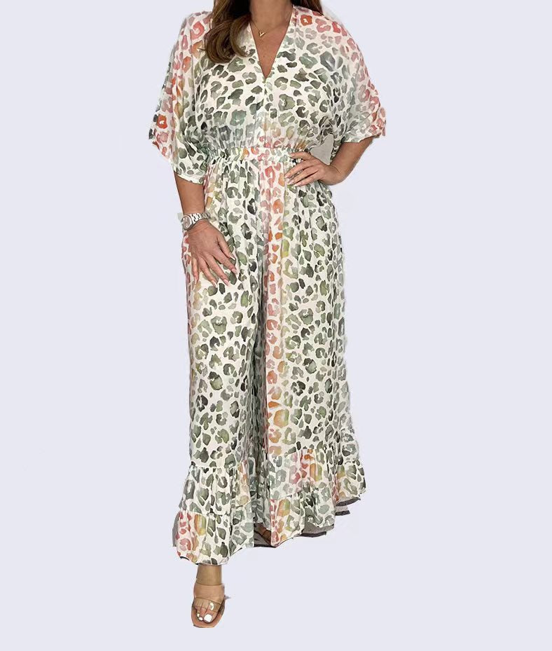 2023 Overal s leopardím vzorem a výstřihem do V