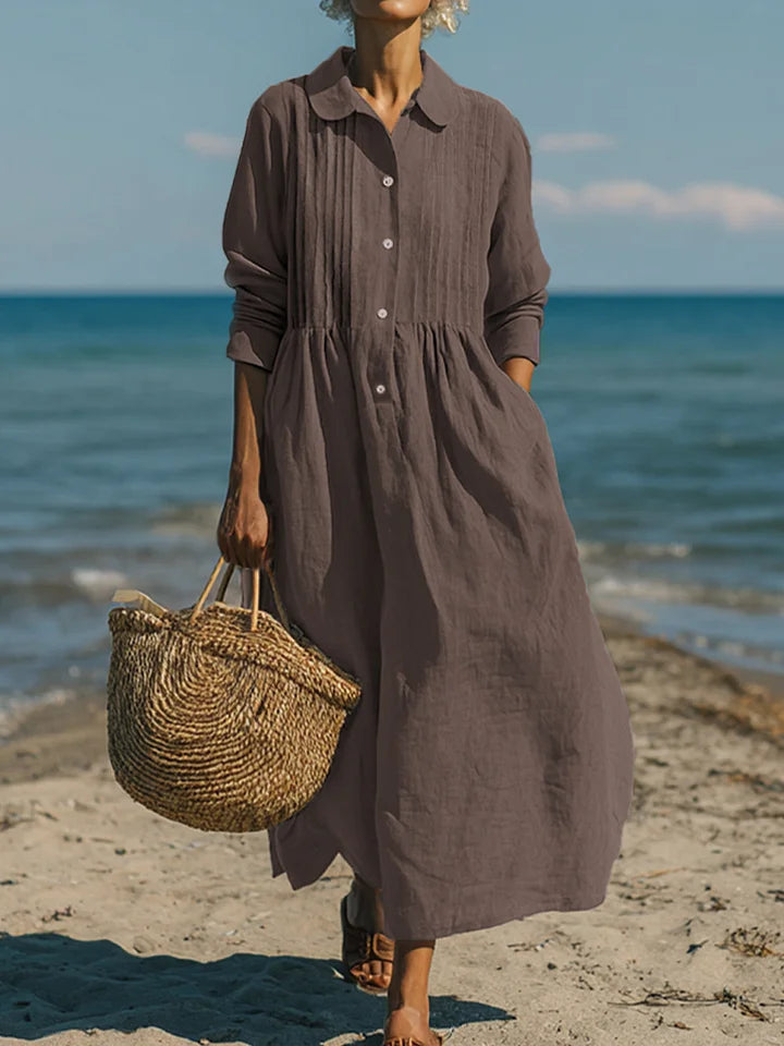 Dámské ležérní šaty ze lnu a bavlny s plisovanou kapsou