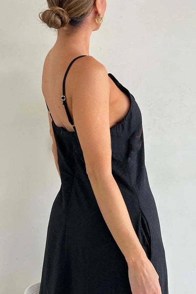 Vestido comprido de linho misto 2025