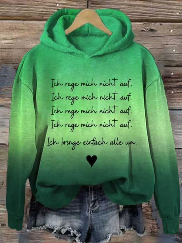 Dámská ležérní mikina s nápisem s kapucí a dlouhým rukávem