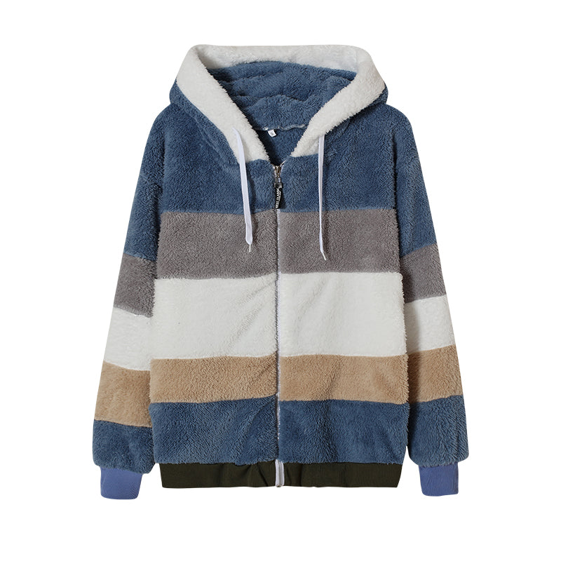 2022 podzimní a zimní nový sametový kabát z beránka s kapsou na zip a kapucí