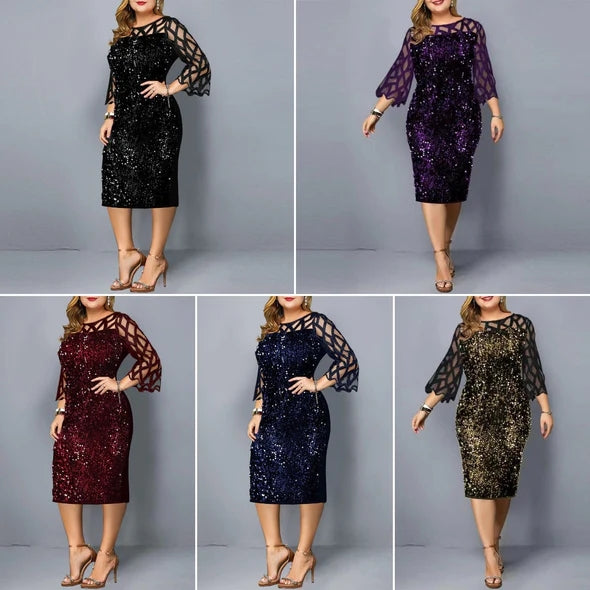 Večerní šaty s krajkovými flitry plus velikosti