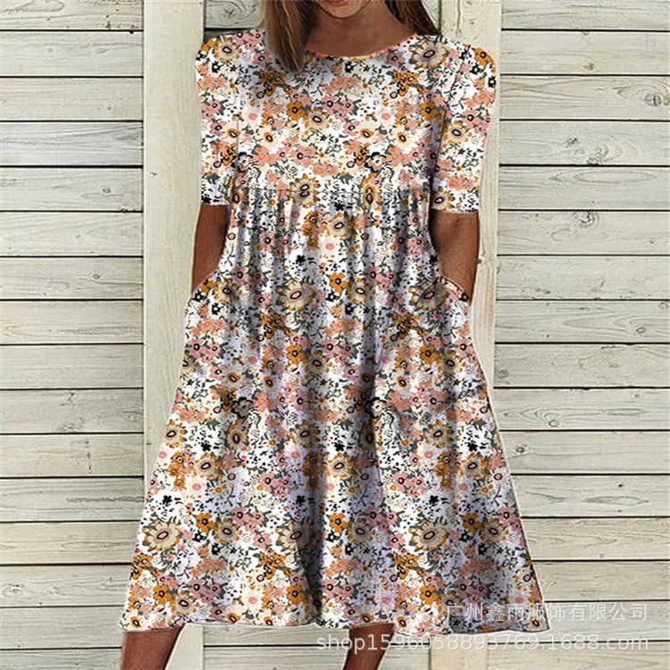 Floral Days přední kapsa Prairie Midi šaty