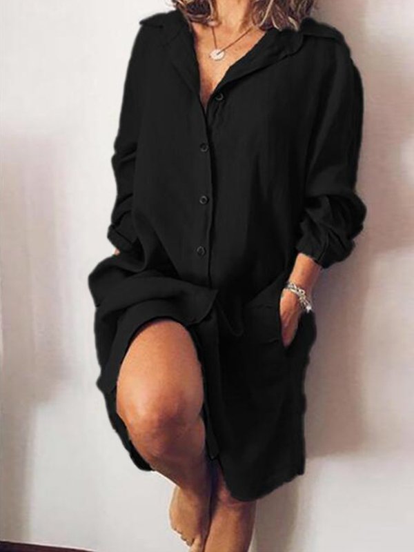 Dámské ležérní košilové šaty z bavlny a lnu Pure Color