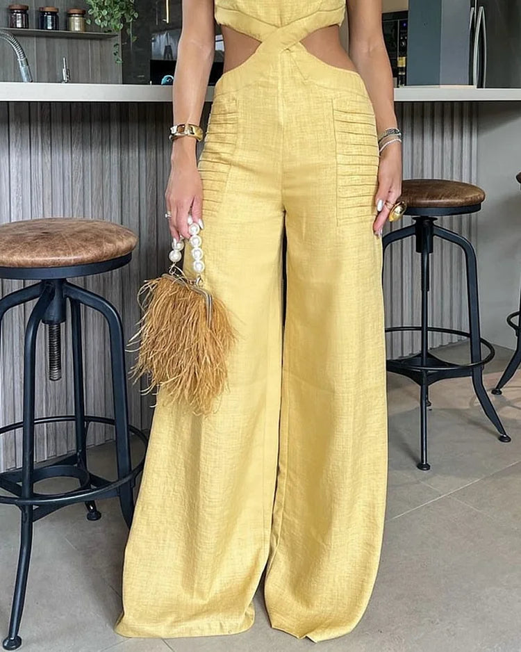 módní jednobarevný dutý overal