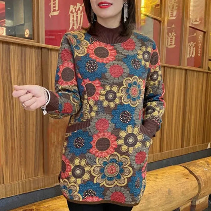 [M-6XL] 2024 nové podzimní zimní odvážné sametové retro potiskové topy