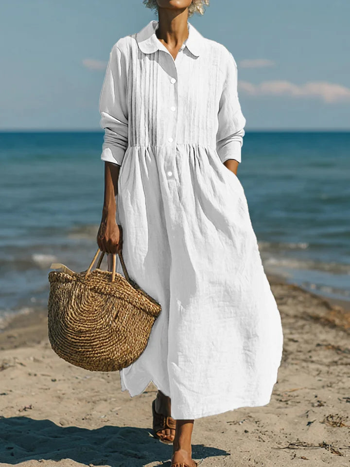 Dámské ležérní šaty ze lnu a bavlny s plisovanou kapsou