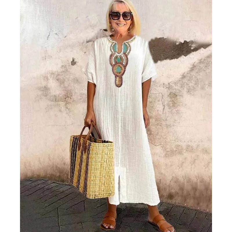 [S-4XL]🌿 Volné šaty s výšivkou z bavlny a lnu