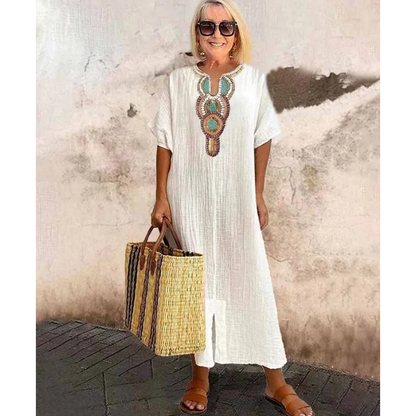 [S-4XL]🌿 Volné šaty s výšivkou z bavlny a lnu