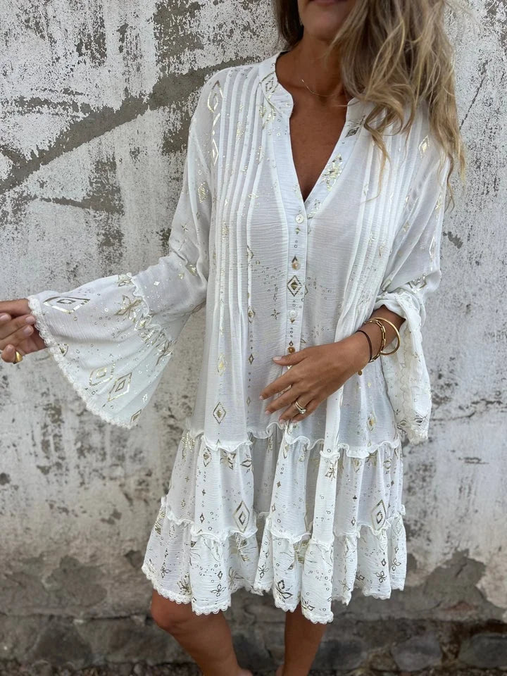 Žhavý výprodej 🔥 Pohodlné šaty se strečovým potiskem do V