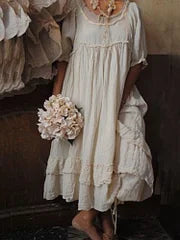 Vintage bavlněná a lněná vrstvená nařasená pohodlná dlouhá sukně