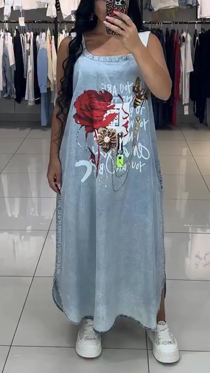 Dámské volné ležérní šaty s výstřihem do U a potiskem Wash Water