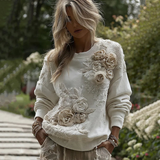 Dámská vintage mikina s útulným květinovým vzorem