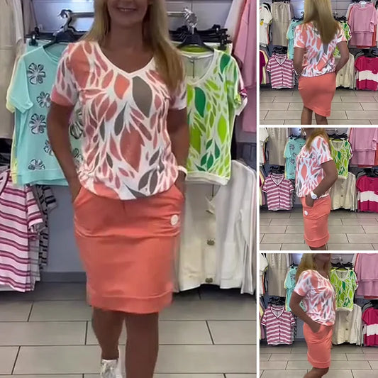 🌈Dámská elegantní potištěná dvoudílná souprava z halenky a sukně