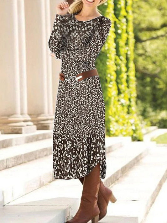 Dámské jarní/podzimní květinově pletené midi šaty s dlouhým rukávem