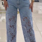 Dámské džíny s patchworkem a otevřenou krajkou