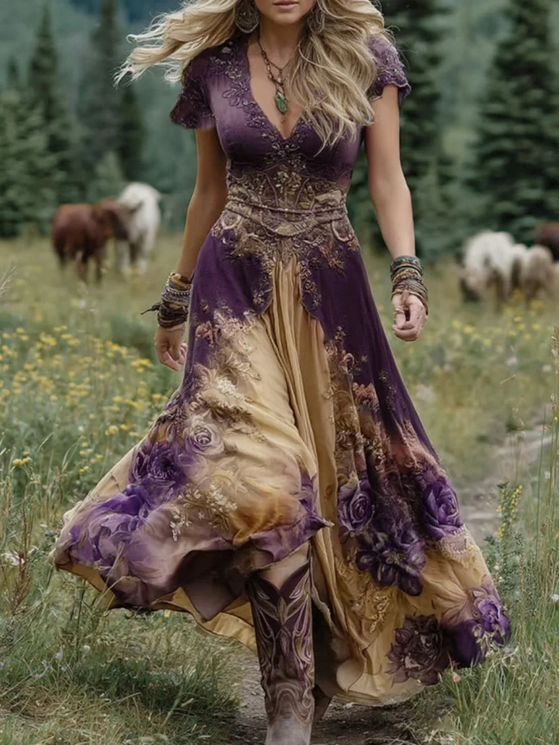 Elegantní dlouhé šaty s květinovým potiskem