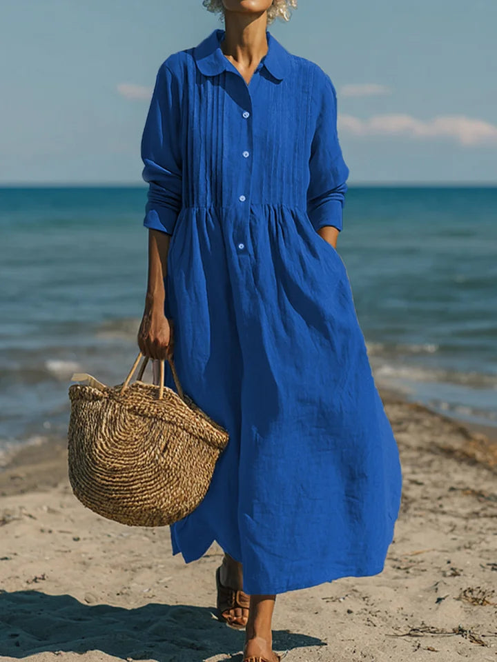 Dámské ležérní šaty ze lnu a bavlny s plisovanou kapsou