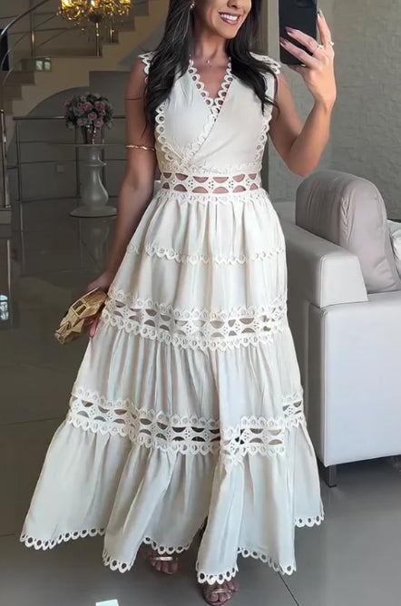 Dámské elegantní patchworkové šaty s dutou krajkou