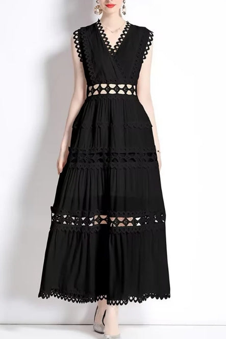 Dámské elegantní patchworkové šaty s dutou krajkou