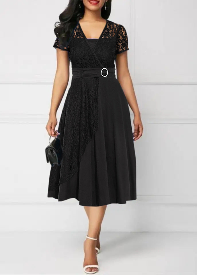 Elegantní dámské krajkové šaty s výstřihem do V