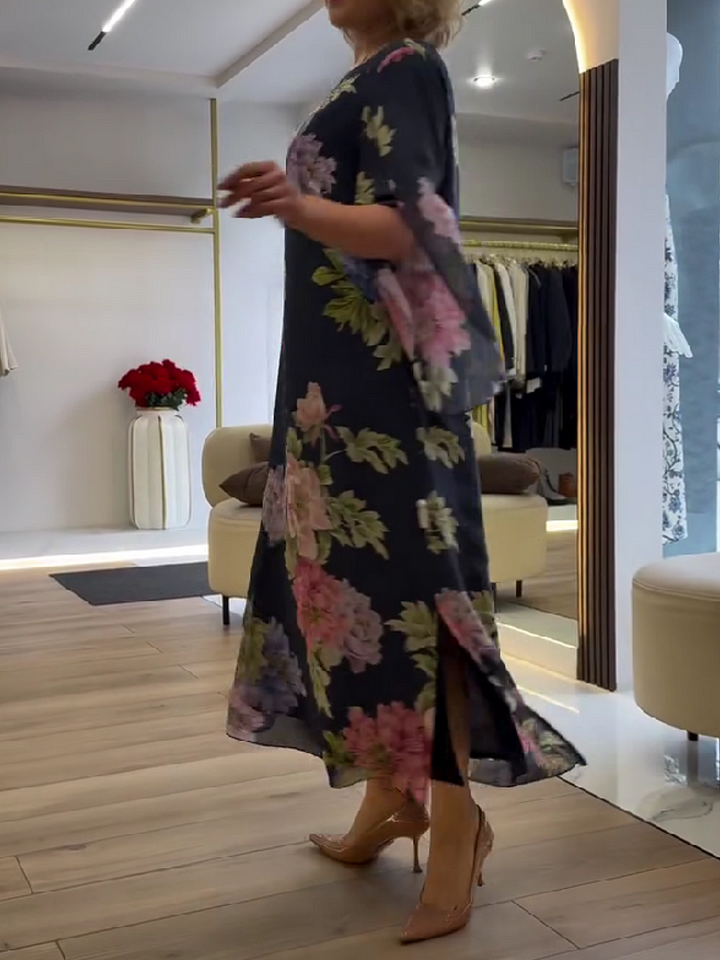 Šaty s potiskem v etnickém stylu z ledového hedvábí