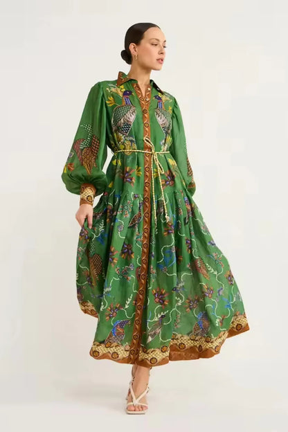 2024 evropské a americké retro šaty s dlouhým rukávem do pasu