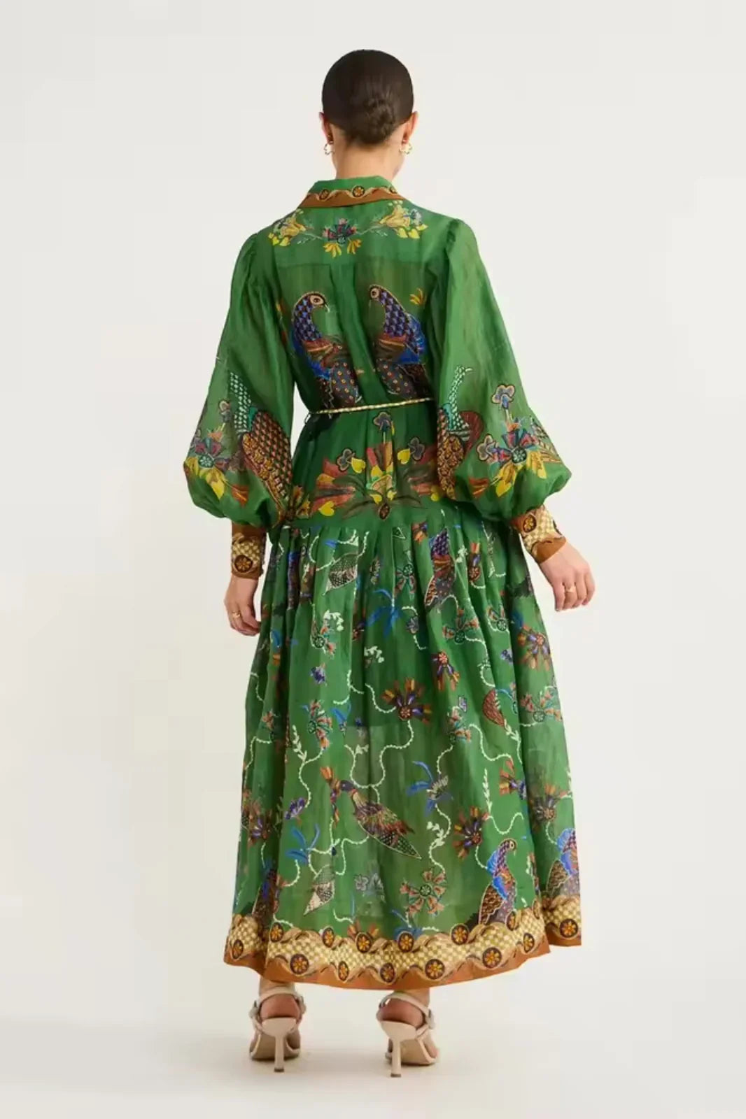 2024 evropské a americké retro šaty s dlouhým rukávem do pasu