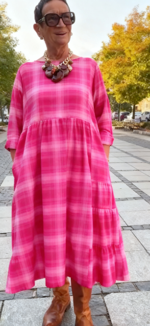 💥🔥👗【S-5XL】Retro kostkované volné šaty s tříčtvrtečním rukávem