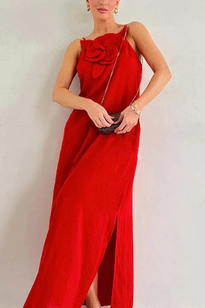 Vestido comprido de linho misto 2025