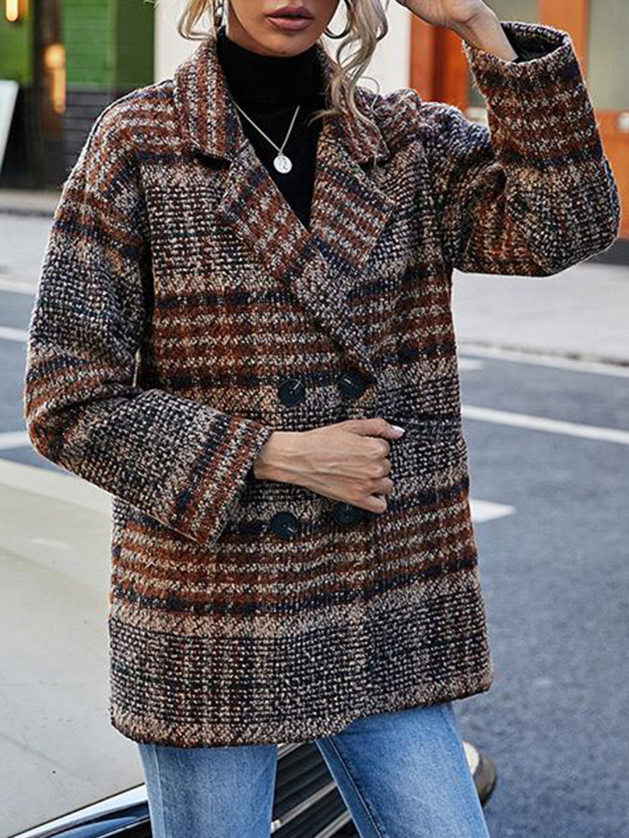 🔥 Dámská kostkovaná podzimní a zimní bunda s klopou a dlouhým rukávem z čisté bavlny