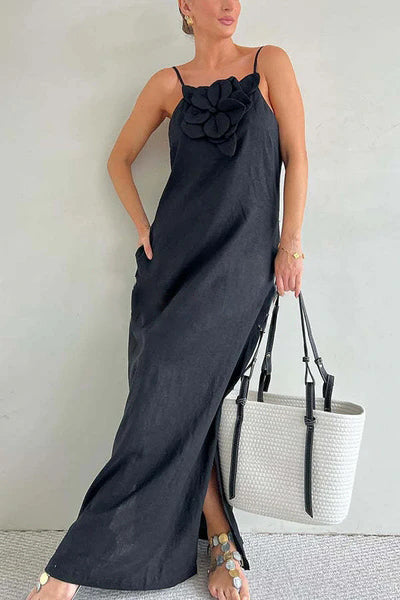 Vestido comprido de linho misto 2025