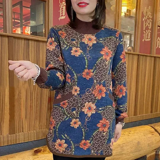 [M-6XL] 2024 nové podzimní zimní odvážné sametové retro potiskové topy