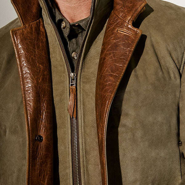 Carlsbad pánská vintage kožená bunda z lýtka s límcem z ovčí kůže Merino