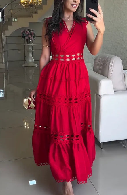 Dámské elegantní patchworkové šaty s dutou krajkou