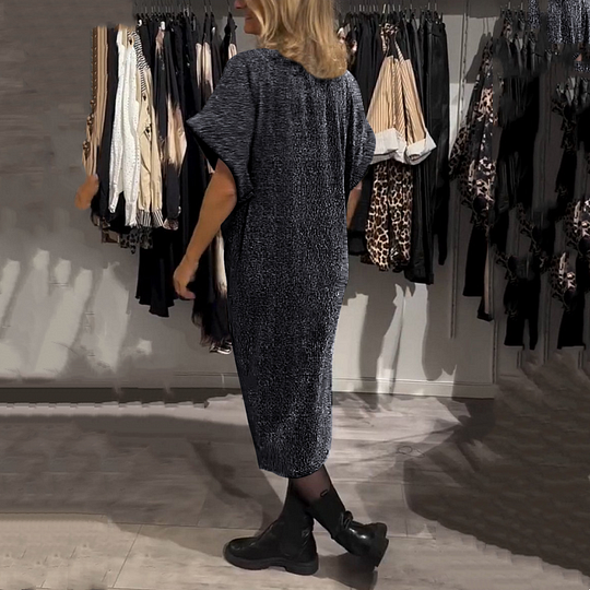 🔥✨Vestido midi elegante com decote em V e glitter para mulher