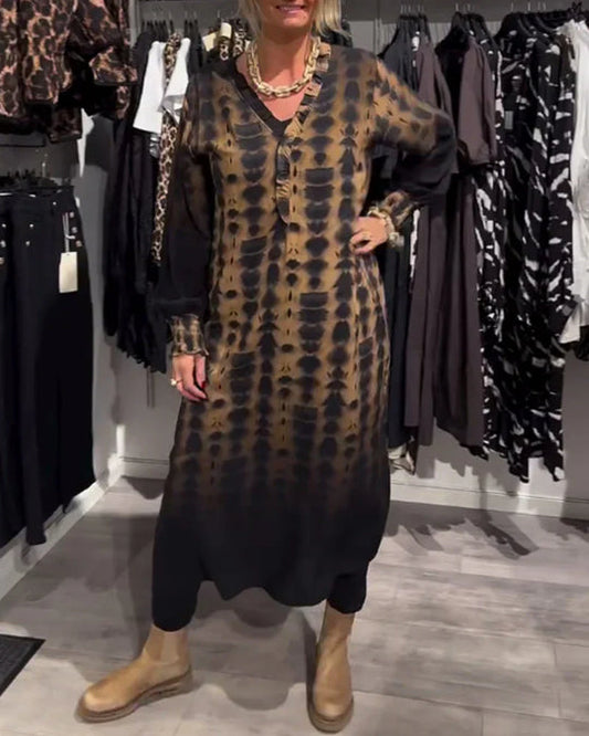 Šaty gradientu s dlouhým rukávem a výstřihem do V