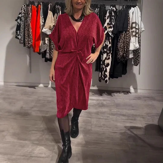 🔥✨Vestido midi elegante com decote em V e glitter para mulher