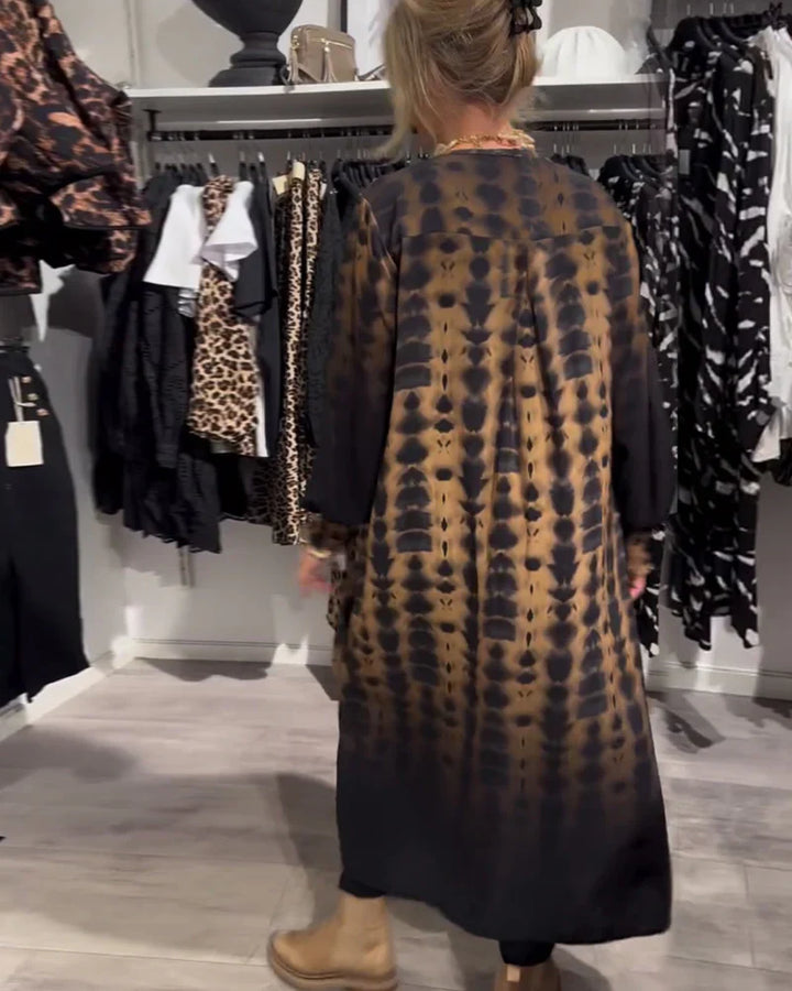 Šaty gradientu s dlouhým rukávem a výstřihem do V