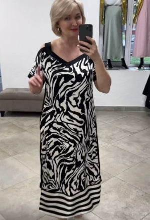 Šaty s krátkým rukávem s potiskem mimo rameno 2024