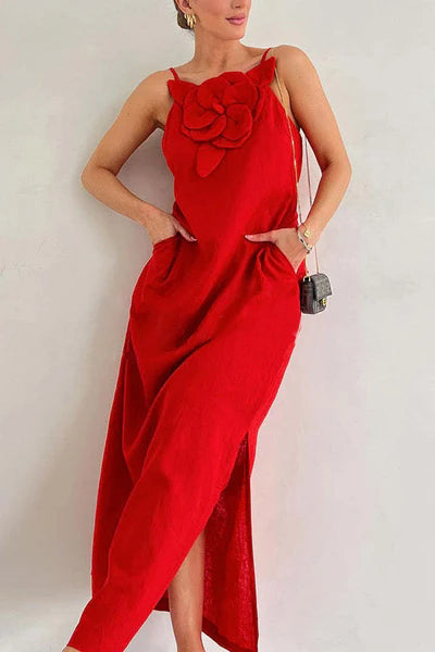 Vestido comprido de linho misto 2025