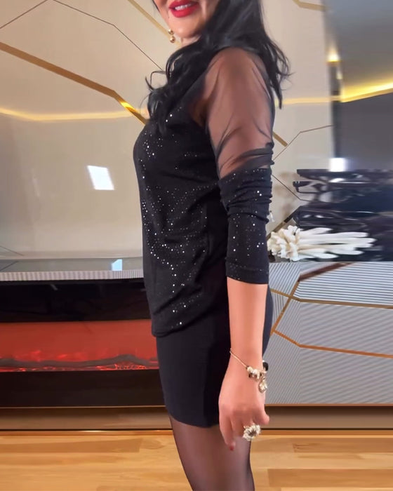 Sexy tričko s výstřihem do V a jednobarevnými flitry