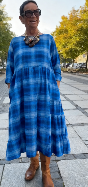 💥🔥👗【S-5XL】Retro kostkované volné šaty s tříčtvrtečním rukávem