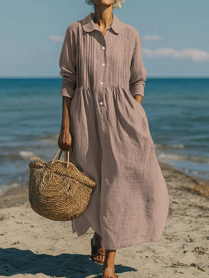 Dámské ležérní šaty ze lnu a bavlny s plisovanou kapsou