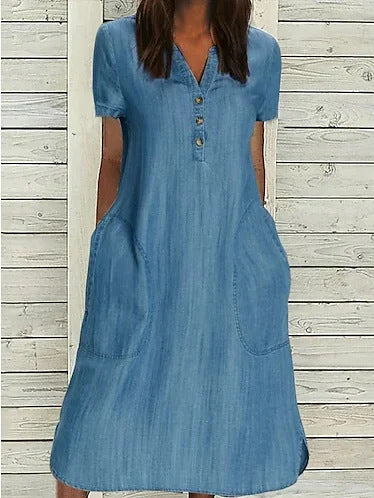 2023 nové evropské a americké džínové ležérní šaty s výstřihem do V